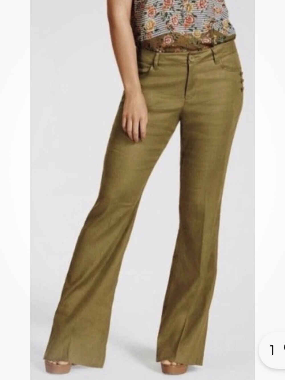 CAbi Charlie Olive Green Linen Blend Flare Trouser Pants 6 Earthy Boho Chic Y2K
